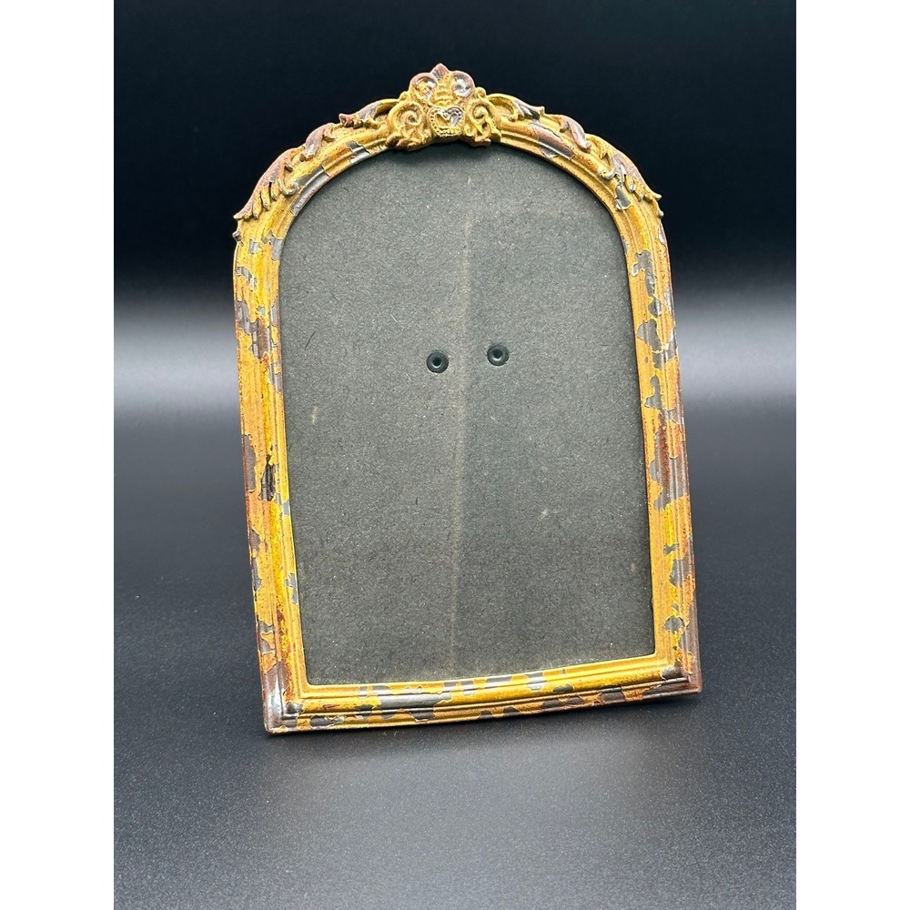 Vintage Arched Metal Picture Frame Distressed Gold Ornate 5x7 Tabletop Decor